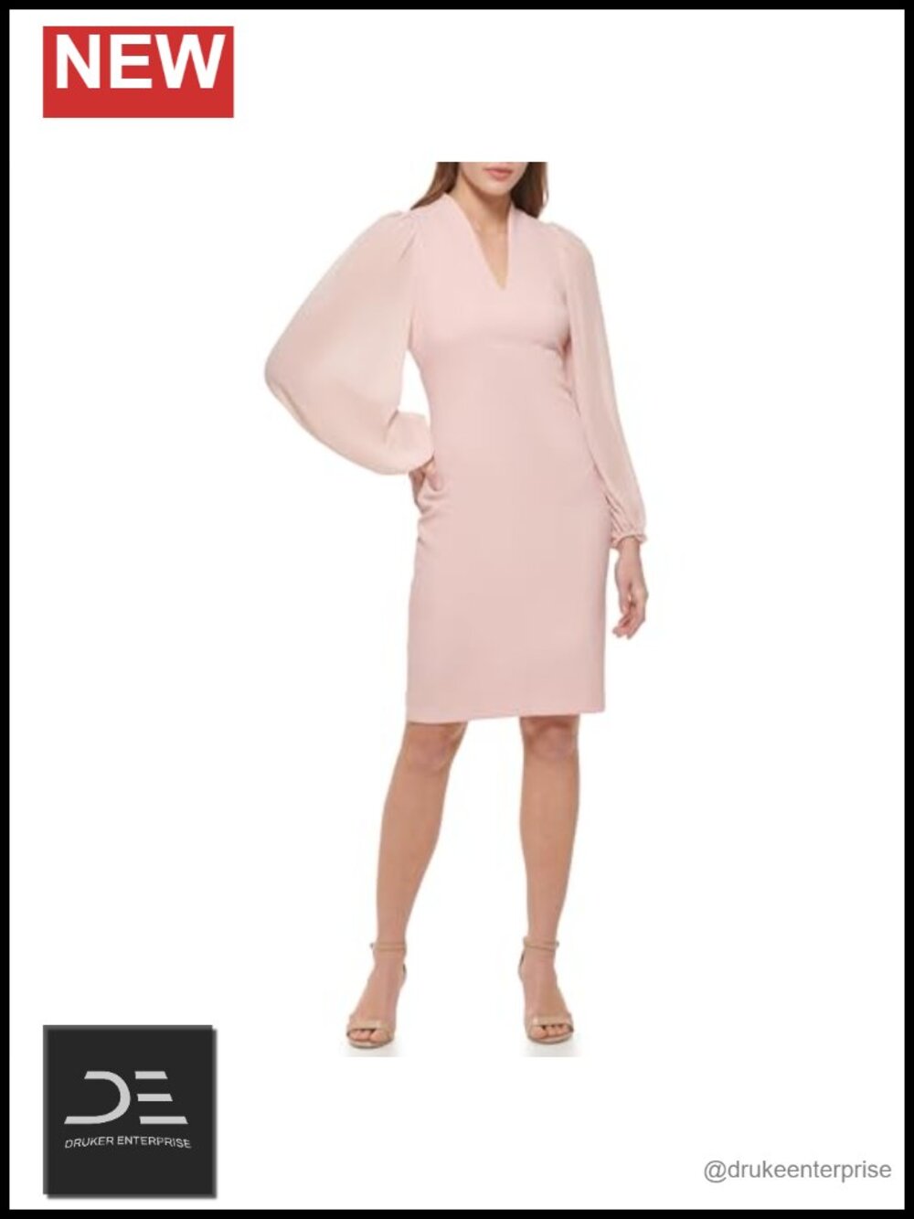 Stretch Crepe Bodycon Dress Chiffon Balloon Sleeves